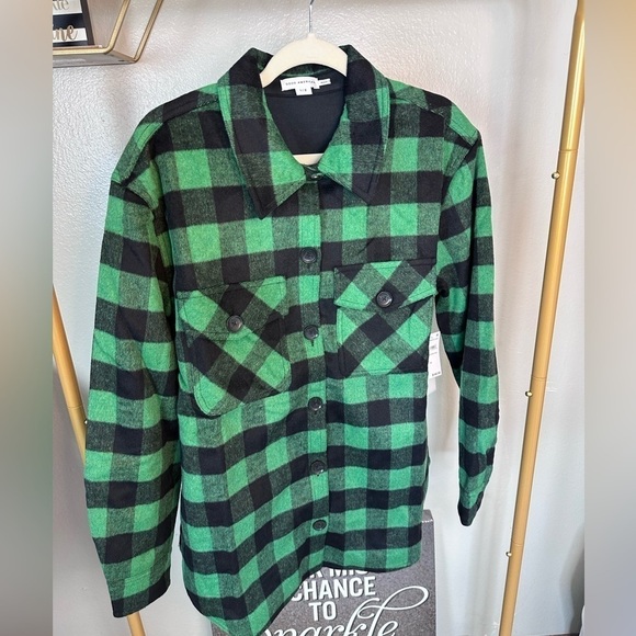 GOOD American Plaid Boyfriend Shaket NWT Summer Green/Black BuffaloPlaid SOLDOUT - Picture 6 of 8